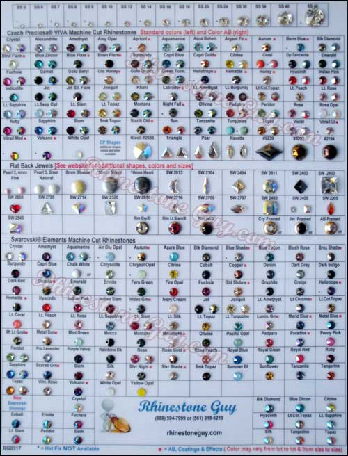 Swarovski Crystal Color Chart Actual Rhinestones