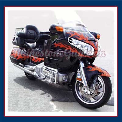 Motorcycle with rhinestone flames
