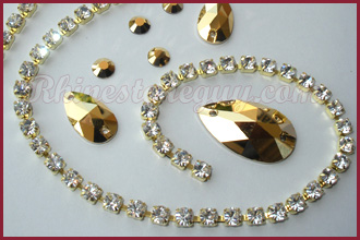 Czech Preciosa Rhinestone Chain Crystal Gold