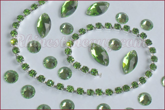 Czech Preciosa Rhinestone Chain Peridot in Silver