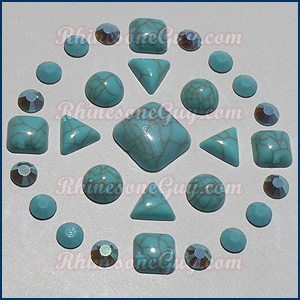 RG round turquoise cahbochons with rhinestones